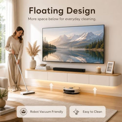 Floating TV Stand Wall Mounted With LED Lights Fully Assembled Floating Media, view 5