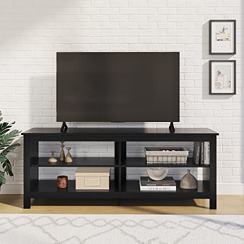 Modern TV Stand with 4 Open Shelves 55inch Entertainment Center for TVs up to 65inch Medial TV Console Table Cabinet for Living Room (Black)