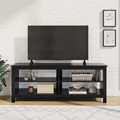 Modern TV Stand with 4 Open Shelves 55inch Entertainment Center for TVs up to 65inch Medial TV Console Table Cabinet for Living Room (Black)