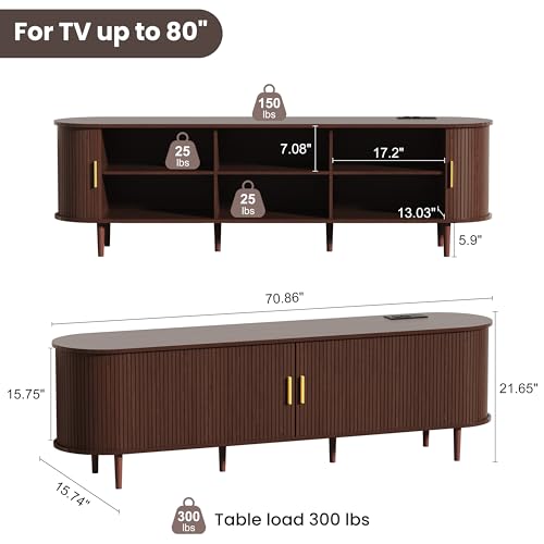70.8 Inch Mid Century Modern TV Stand with Power Outlet for TVs up to 80 Inch, view 3