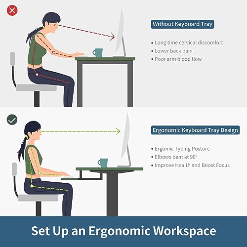 48 x 24 Inches Large Height Adjustable Electric Standing Desk with Keyboard Tray, Ergonomic Workstation for Home Office, Black Frame Rustic Brown Top