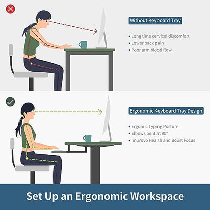 48 x 24 Inches Large Height Adjustable Electric Standing Desk with Keyboard Tray, Ergonomic Workstation for Home Office, Black Frame Rustic Brown Top