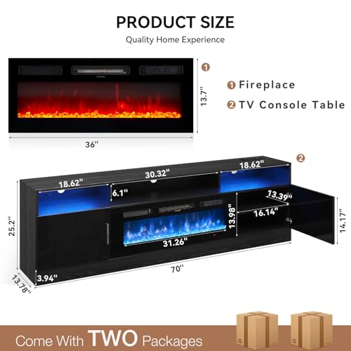70" Fireplace TV Stand with Power Outlet for TVs UP to 80", view 3
