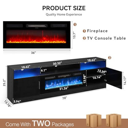 70" Fireplace TV Stand with Power Outlet for TVs UP to 80", view 3