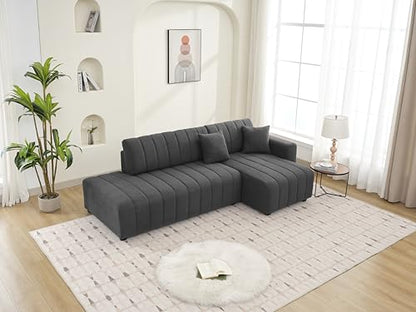Plush L Shaped Tufted Corner Sofa with Decorative Pillows