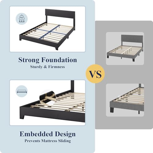Queen Size Faux Leather Bed Frame, Adjustable Headboard, Black, view 7