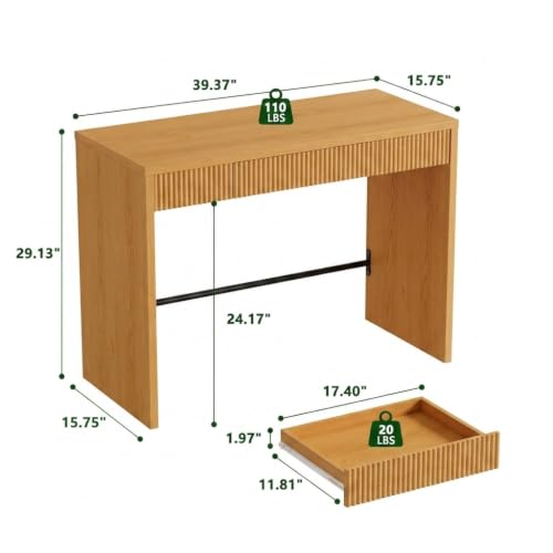 40 Inch Small Desk with Fluted Drawer, view 3