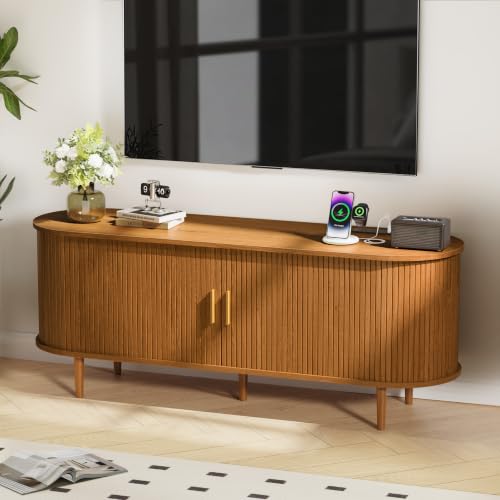 55 Inch Mid Century Modern TV Stand with Power Outlet for TVs up to 60 Inch, view 2