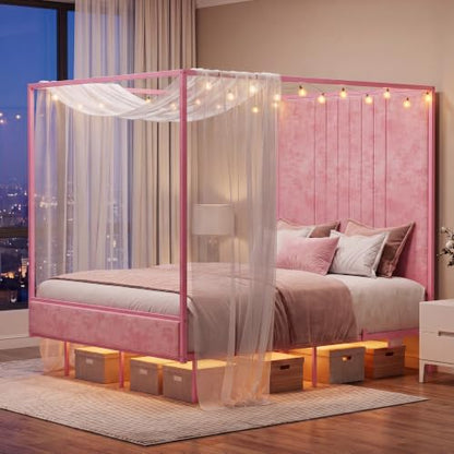 Full Canopy Platform Bed with Charging Station & LED Lights, view 4