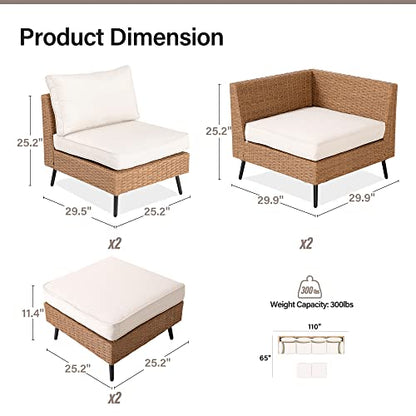 Outdoor Patio Furniture, 6 Piece Outdoor Sectional Sofa PE Rattan Wicker Patio Conversation Sets, All Weather Patio Furniture Set with Thick Cushions for Garden, Backyard(Beige)