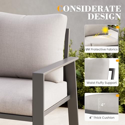 Aluminum Outdoor Loveseat with Coffee Table Small Furniture Patio Love Seat Couch Outdoor Chairs with 4" Cushion Loveseats Sofa for Poolside,Balcony,Deck,Yard