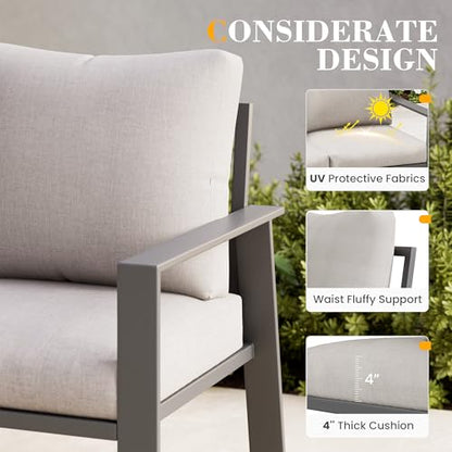 Aluminum Outdoor Loveseat with Coffee Table Small Furniture Patio Love Seat Couch Outdoor Chairs with 4" Cushion Loveseats Sofa for Poolside,Balcony,Deck,Yard
