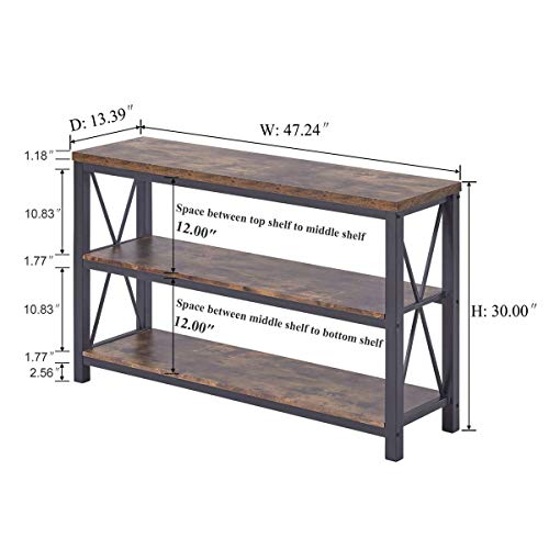 Industrial Sofa Console Table for Entryway, 3 Tier Foyer Table for Hallway, Rustic Hall Tables Behind Couch (47 Inch, Rustic Brown)