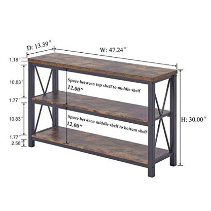 Industrial Sofa Console Table for Entryway, 3 Tier Foyer Table for Hallway, Rustic Hall Tables Behind Couch (47 Inch, Rustic Brown)
