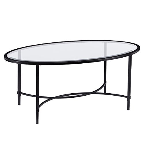 Quinton Metal/Glass Oval Cocktail Table - Black, 45 in x 25 in x 19 in