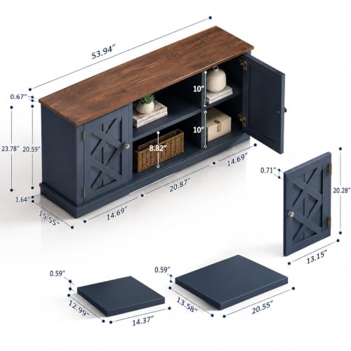 54 Inch TV Stand Entertainment Center with 2 Front Doors and 6 Shelves for TVs, view 3