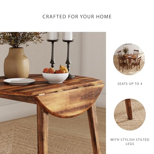 Signature Design by Ashley Berringer Dining Room Round Drop Leaf Table, Rustic Design, Seats 4, Hinged Extension Leaves, Small Space Solution, 42" W x 42" D x 30.63" H, Rustic Brown