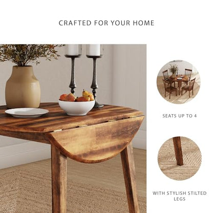 Signature Design by Ashley Berringer Dining Room Round Drop Leaf Table, Rustic Design, Seats 4, Hinged Extension Leaves, Small Space Solution, 42" W x 42" D x 30.63" H, Rustic Brown