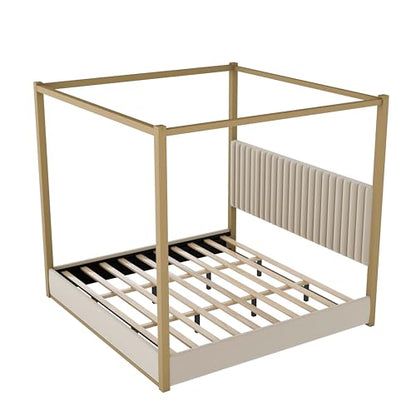 King Size Canopy Bed Frame with Headboard and Metal Frame for Bedroom, view 7