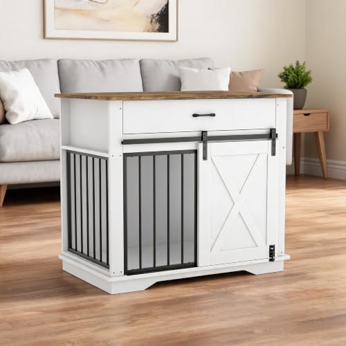 Dog Crate Furniture Kennel with 2 Drawers Storage, Cabinet Wooden End Table, view 2