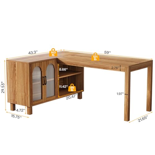 Tribesigns L-Shaped Desk with File Cabinet, 59-Inch Executive Office Desk with Storage Shelves, Wooden Study Writing Desk Farmhouse Corner Computer Desk for Home Office, Rustic Brown