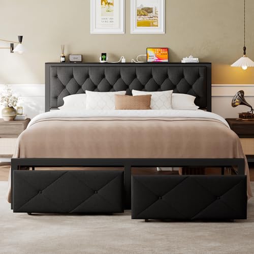 King Size Bed Frame with 2 Storage Drawers, view 2