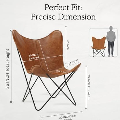 Butterfly Chair - Tan Leather Living Room Chair with Black Metal Base (Iron Frame with Tan Cover)