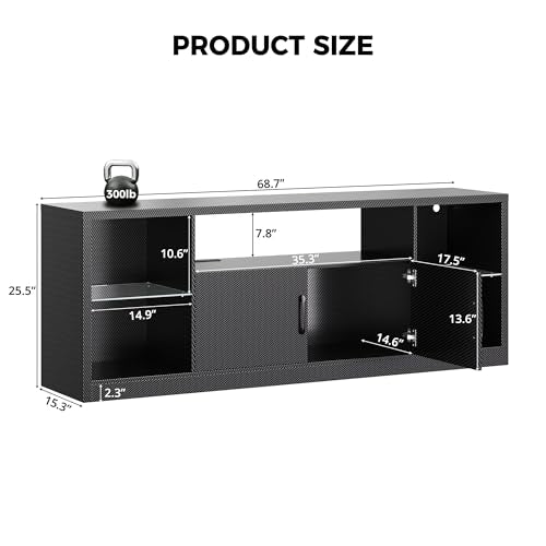69" TV Stand for TVs up to 80", LED Entertainment Center, Black, view 3