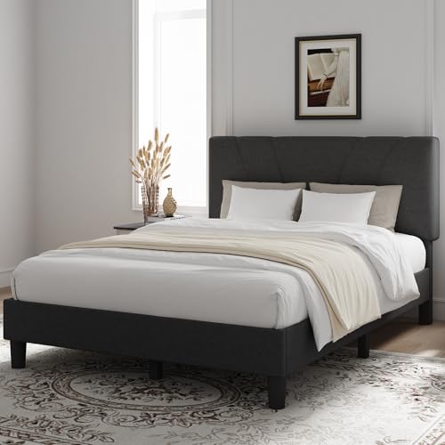 Queen Bed Frame with Headboard, Bed Frame Queen Size with Wood Slats Support, view 4