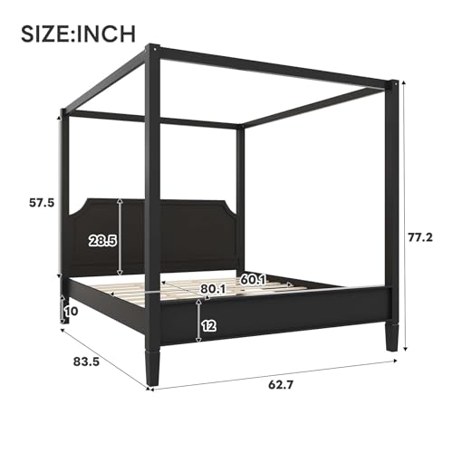 Black Wooden Canopy Bed Frame Queen with Tall Headboard, view 4