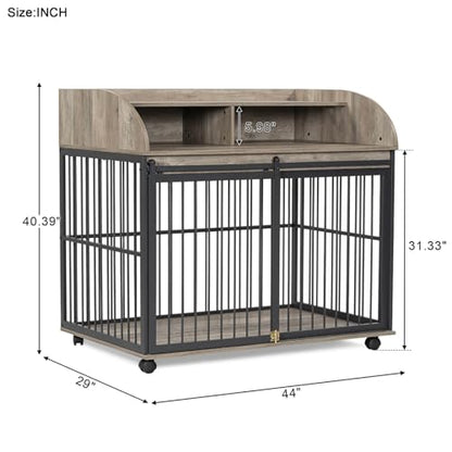 Medium Dog Crates, Farmhouse Table Dog Crate with Wheels & Lock, view 4