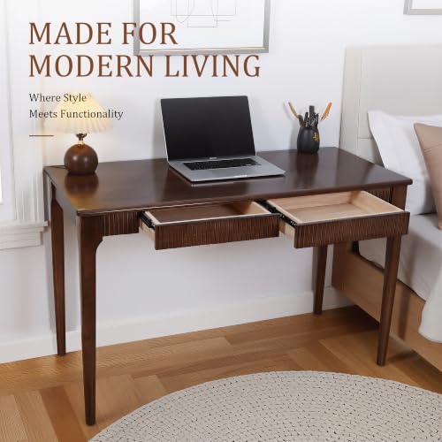 Solid Wood Desk with Drawers, 47inch Walnut Computer Desk, view 7