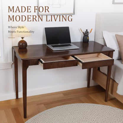 Solid Wood Desk with Drawers, 47inch Walnut Computer Desk, view 7