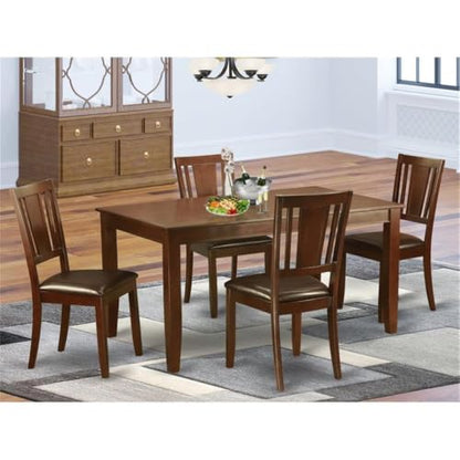 5-Piece Dining Table and Chair Set, 60 in Rectangular Wood Table, Mahogany Finish, 4 Sturdy Chairs with Wood or Upholstered Seats, Elegant Kitchen or Dining Room Furniture