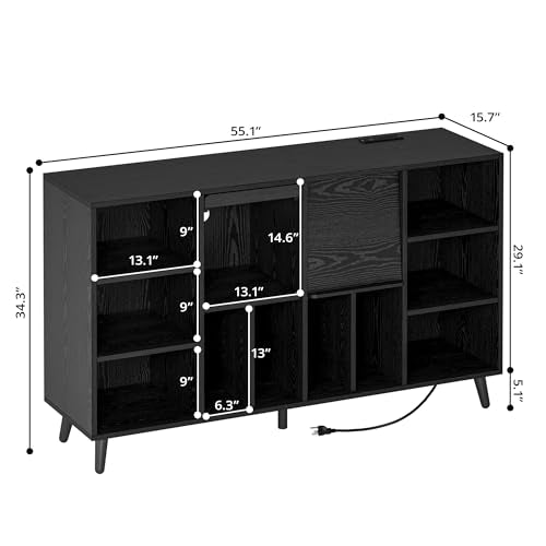 Record Player Stand with Charging Station, 55" Holds 450+ Albums, view 4