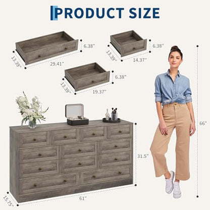12 Drawer Wood Dresser for Bedroom, Farmhouse Chest of Drawers, view 4