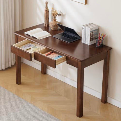 Solid Wood Desk with Drawer (Walnut Color, 47.2inch), view 2