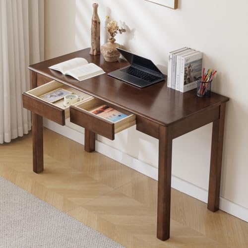Solid Wood Desk with Drawer (Walnut Color, 47.2inch), view 2