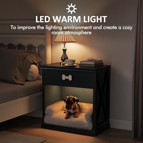 Cat End Table, Dog Crate Table Hidden Litter Box Enclosure with Drawer, view 5