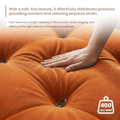 104'' Modular Sectional Sofa, L-Shaped Velvet Modular Couch with Reversible Chaise Ottoman, Modern Cloud Sectional Couches for Living Room, Apartment (3 Seats, 1 Ottoman, Orange)