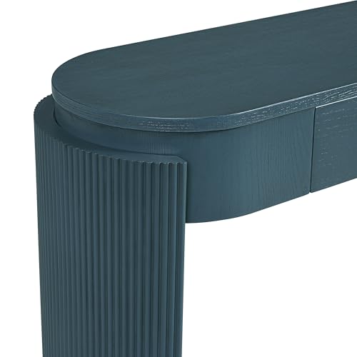 Modern Entryway Console Table with Storage Drawers, 55.1-Inch Oval Fluted Slim Entry Sofa Table for Living Room Entrance Hallway, Navy