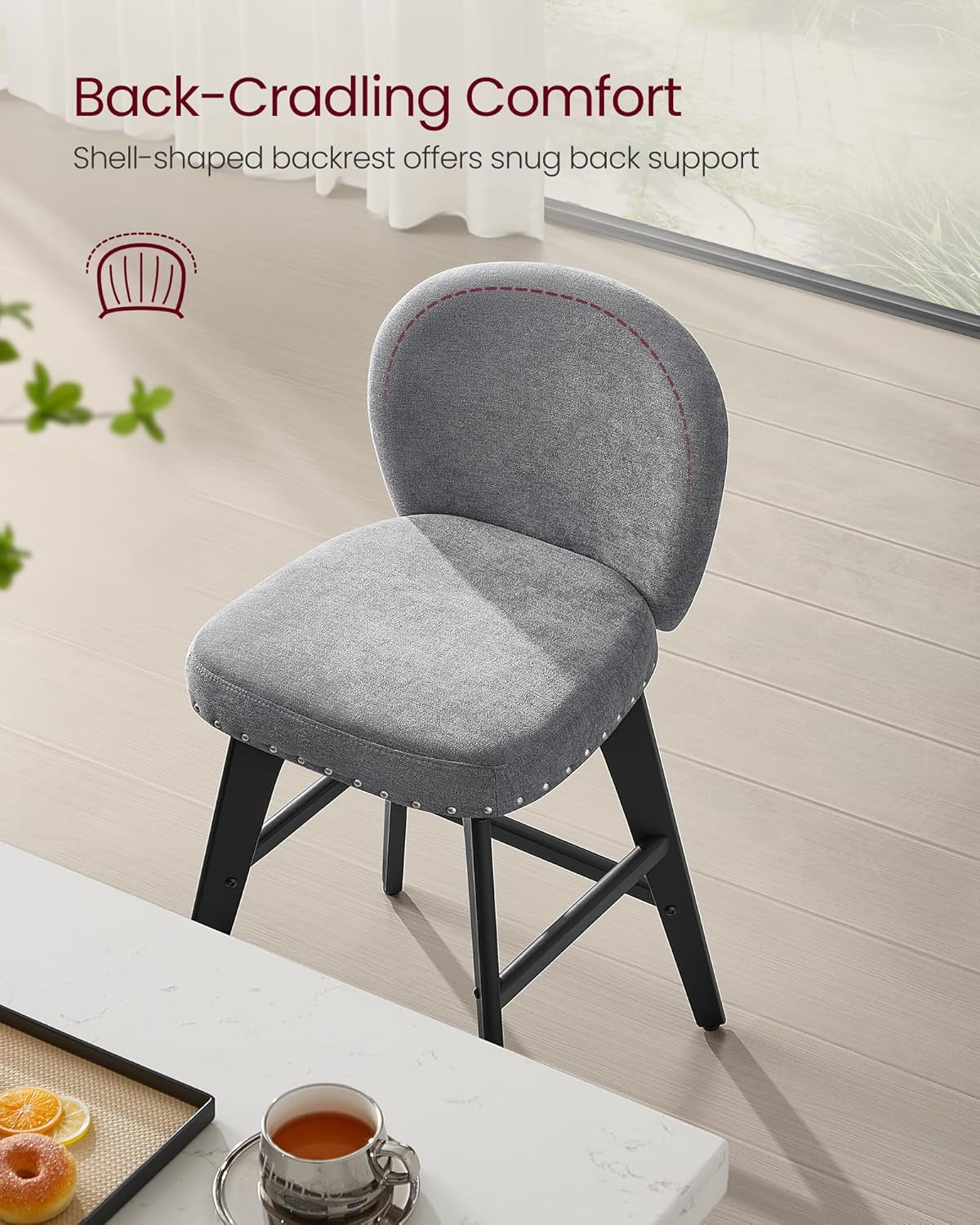Bar Stools Set of 4, Swivel Counter Height Bar Stools with Back and Wood Legs, Chenille Fabric Upholstered Barstools, 26.2-Inch Tall Counter Barstools for Kitchen Island, Slate Gray