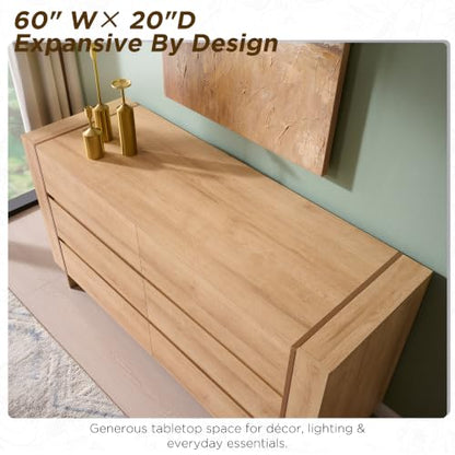 60" Modern 6 Drawer Dresser for Bedroom, 20" Depth for More Storage, view 6