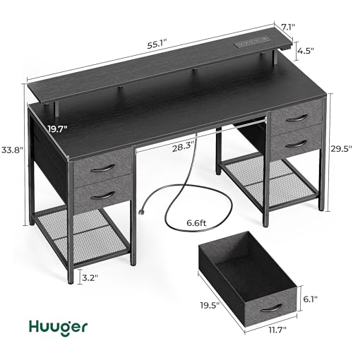55 inch Computer Desk with Power Outlets & 4 Drawers, view 4
