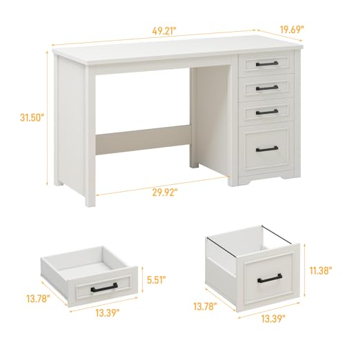 Farmhouse 49” Executive Desk with File Drawer, Cream White, view 3