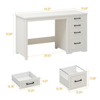 Farmhouse 49” Executive Desk with File Drawer, Cream White, view 3