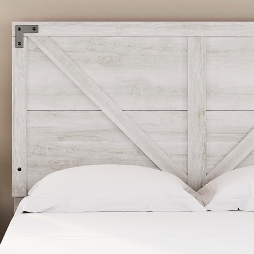 Signature Design by Ashley Shawburn Queen Headboard Only, Rustic Farmhouse Crossbuck Style, Engineered Wood (MDF/particleboard/plywood) and Decorative Laminate, for Metal Frames, Whitewash, 63"W