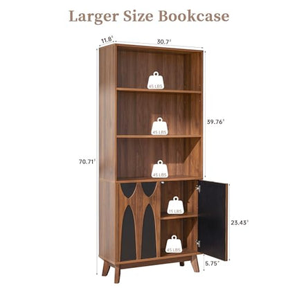 71-Inch Tall Freestanding Bookcase with Storage Doors, view 3