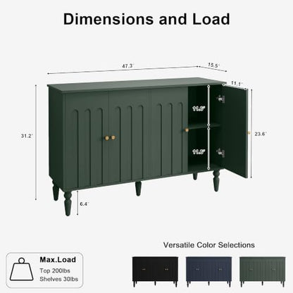 47” Arched Fluted Sideboard Buffet Cabinet with Storage, Green, view 3