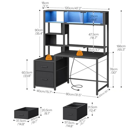 Computer Desk, 47.2" Gaming Desk with Hutch and LED Lights, view 3